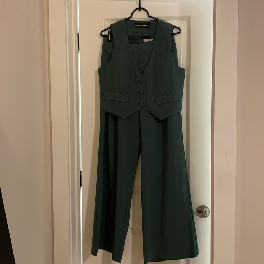Sage Green Vest and Palazzo Pants Set